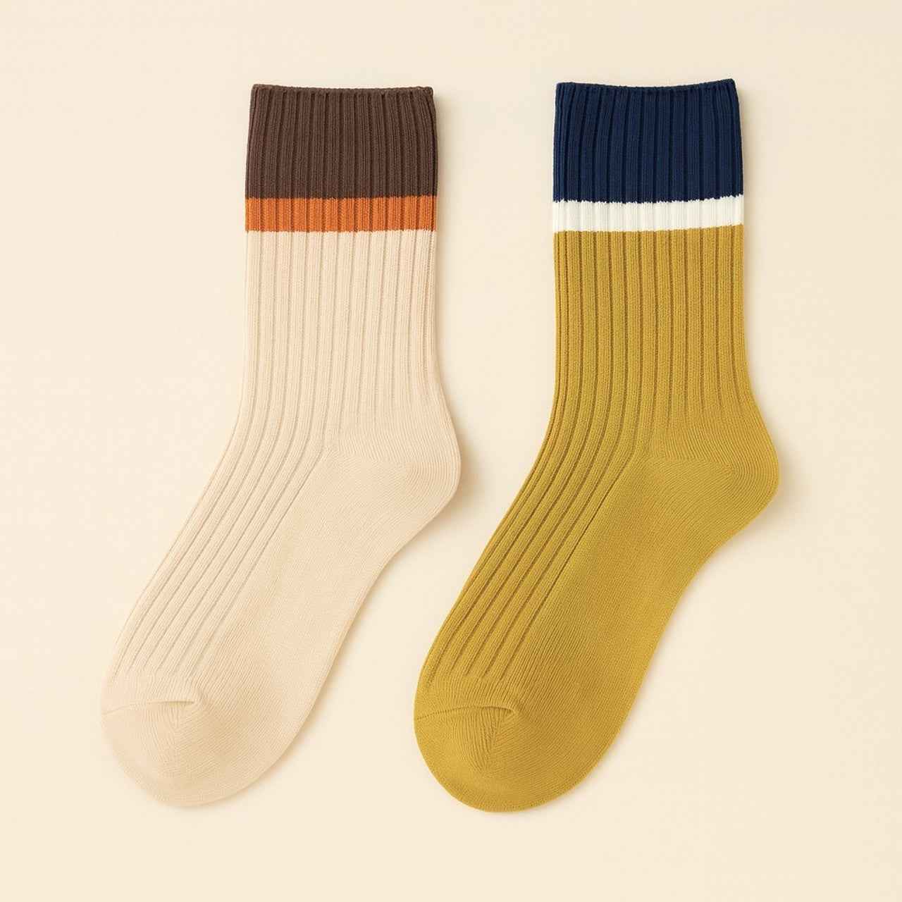Barnet Ribbed Crew Socks with Stripe Detail (2 pack)