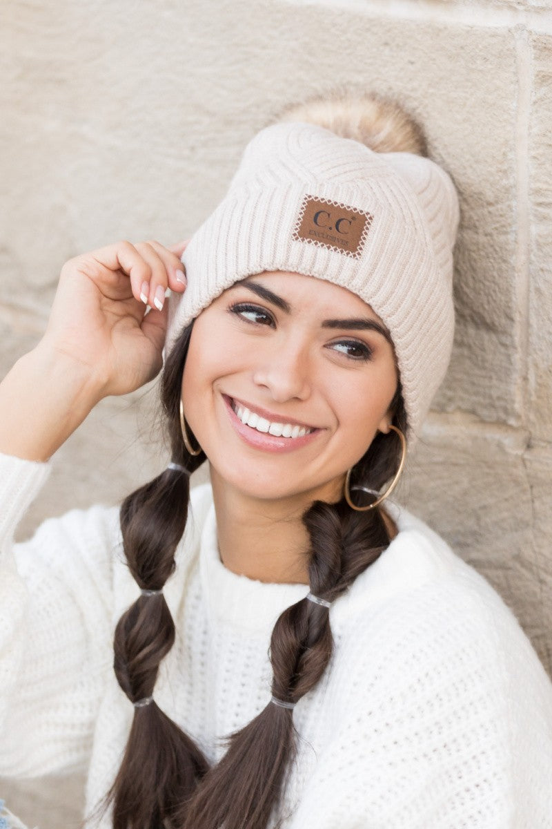 CC Lux Criss Cross Pom Beanie - Straight & Arrow Boutique