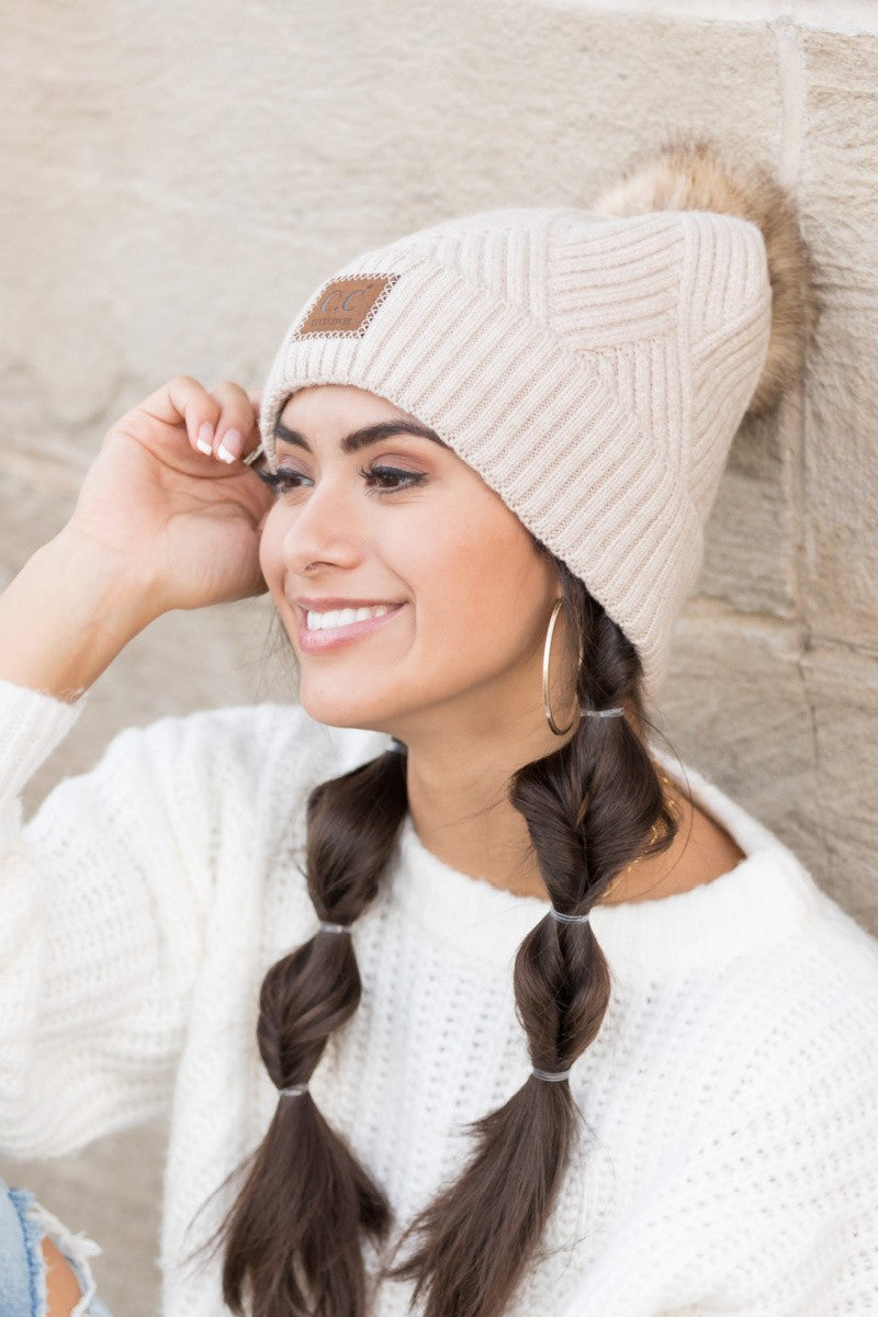 CC Lux Criss Cross Pom Beanie - Straight & Arrow Boutique
