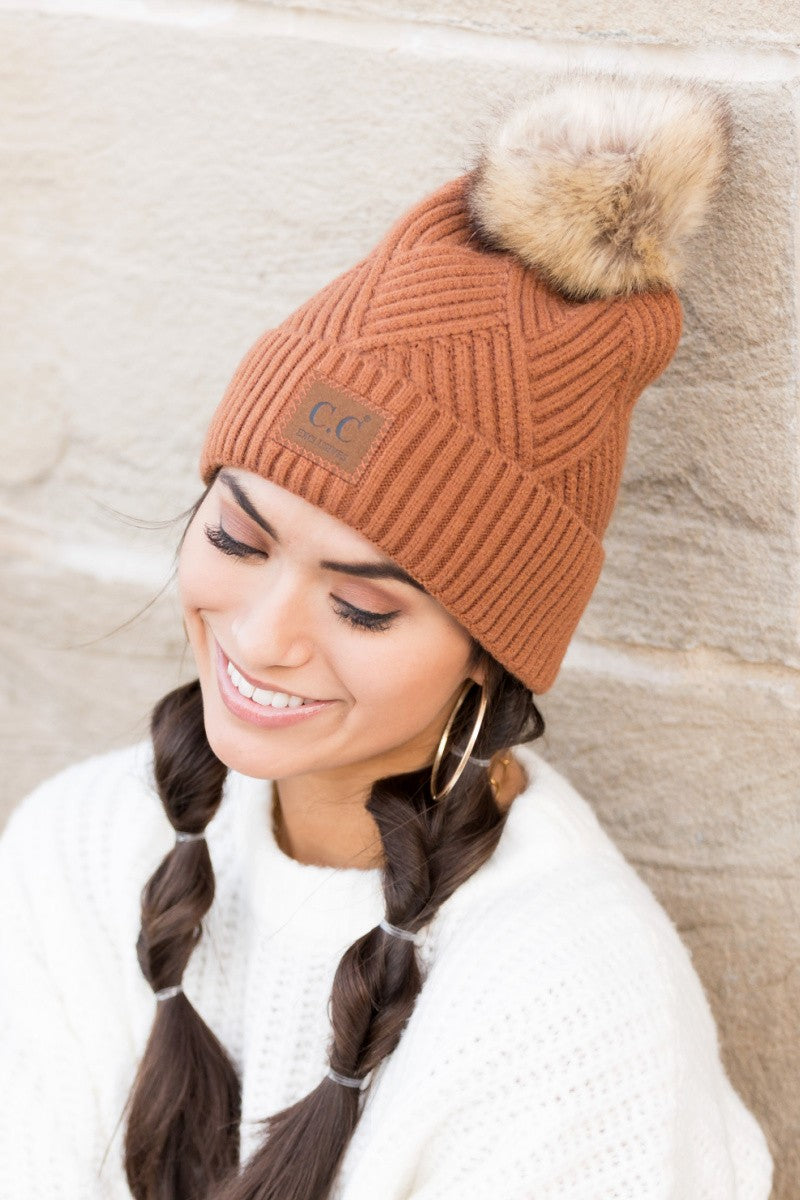 CC Lux Criss Cross Pom Beanie - Straight & Arrow Boutique