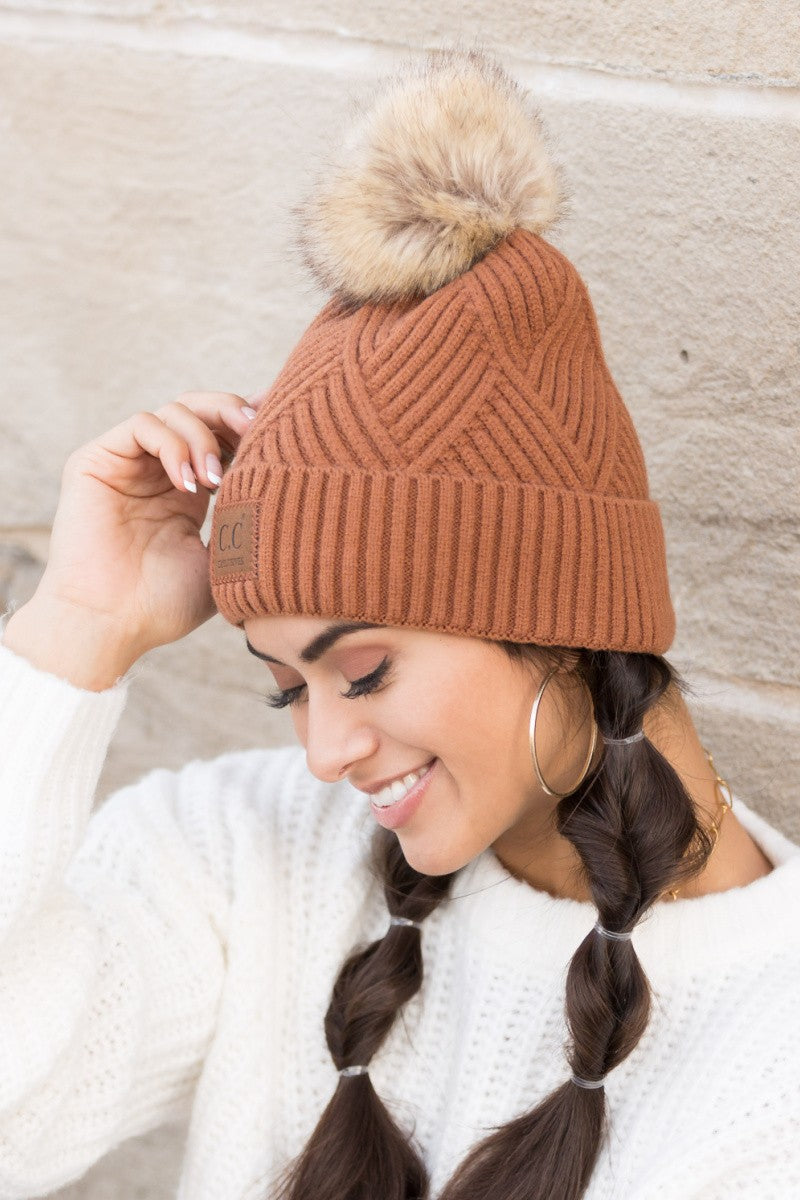 CC Lux Criss Cross Pom Beanie - Straight & Arrow Boutique