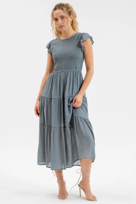 Paytin Smocked Tiered Midi Dress - Straight & Arrow Boutique
