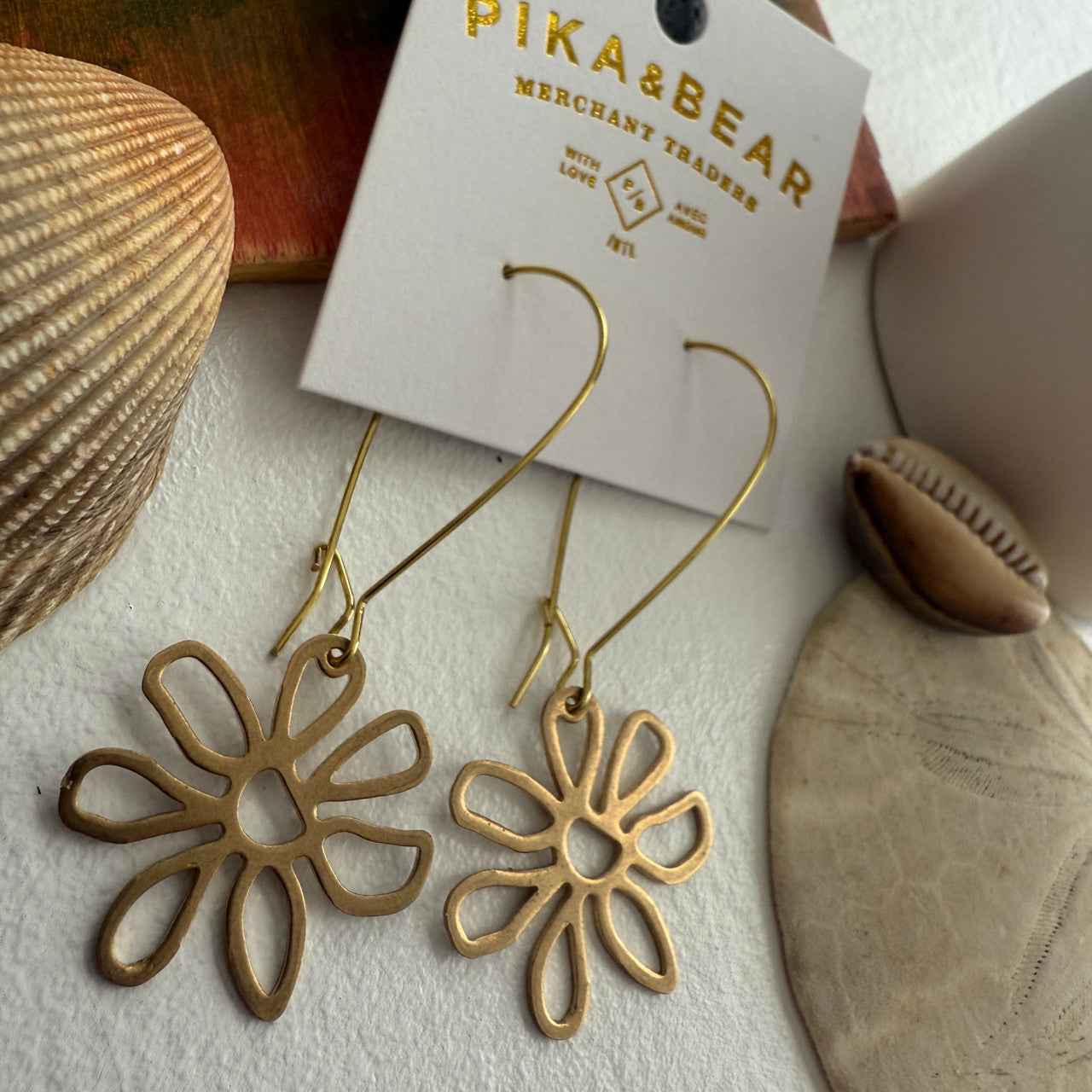 Bouquet Raw Brass Flower Drop Earrings