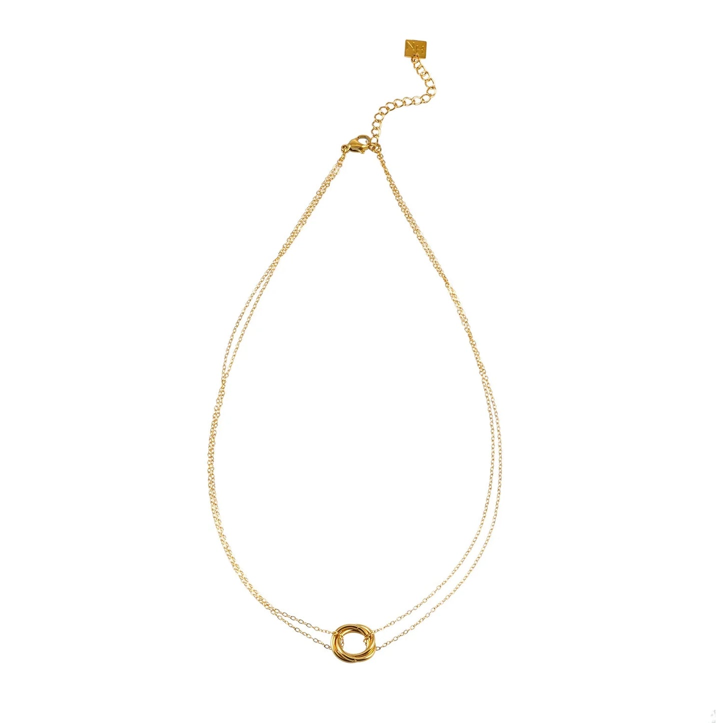 ELVIRA Double Chain Dainty Necklace with Intertwined 3-Ring Pendant