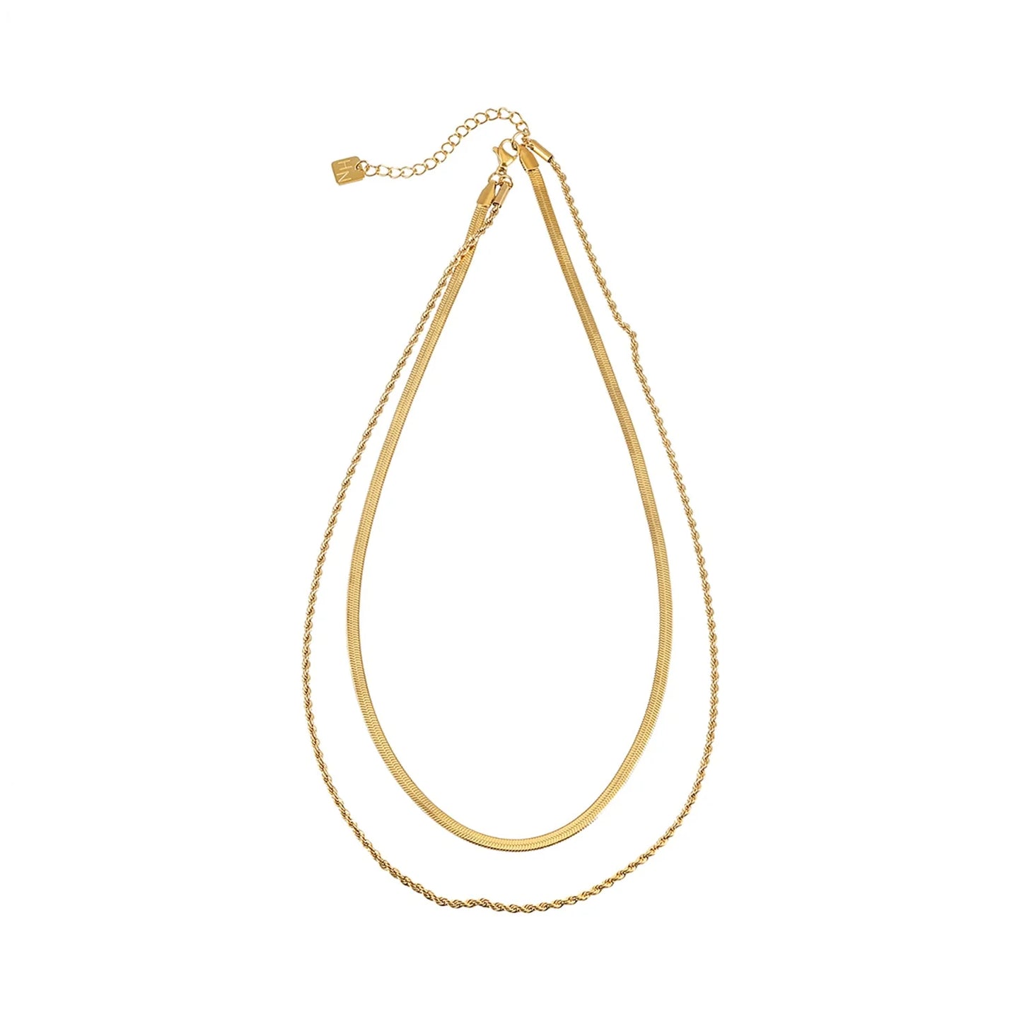 FAWZIA 2-Layered Flat Snake Chain & Rope Chain Necklace