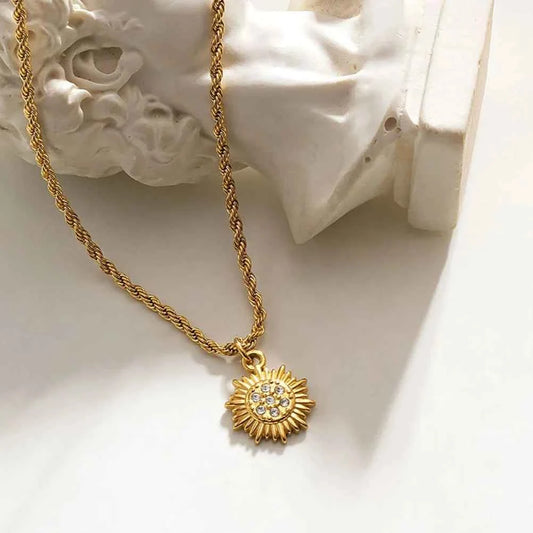 ISA Rope Chain Necklace with Pavé Zirconia Radiant Sun Pendant