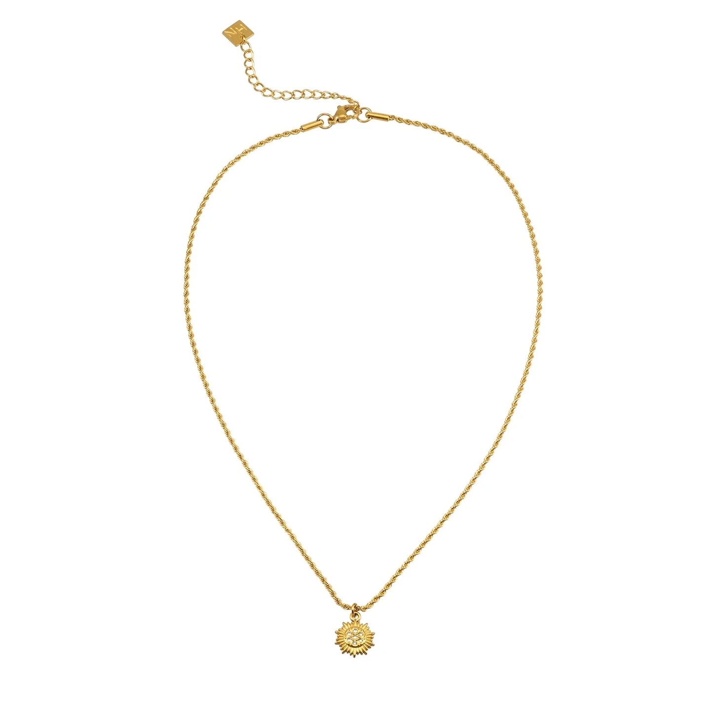 ISA Rope Chain Necklace with Pavé Zirconia Radiant Sun Pendant