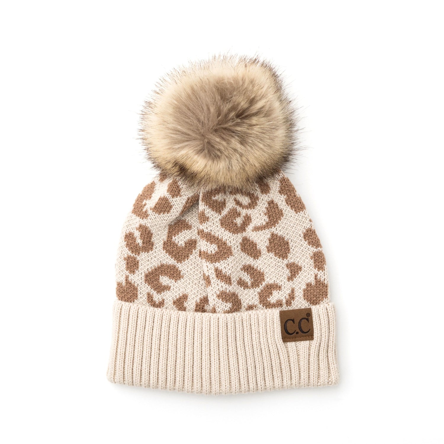 Leopard Print Fur Pom Beanie - Straight & Arrow Boutique