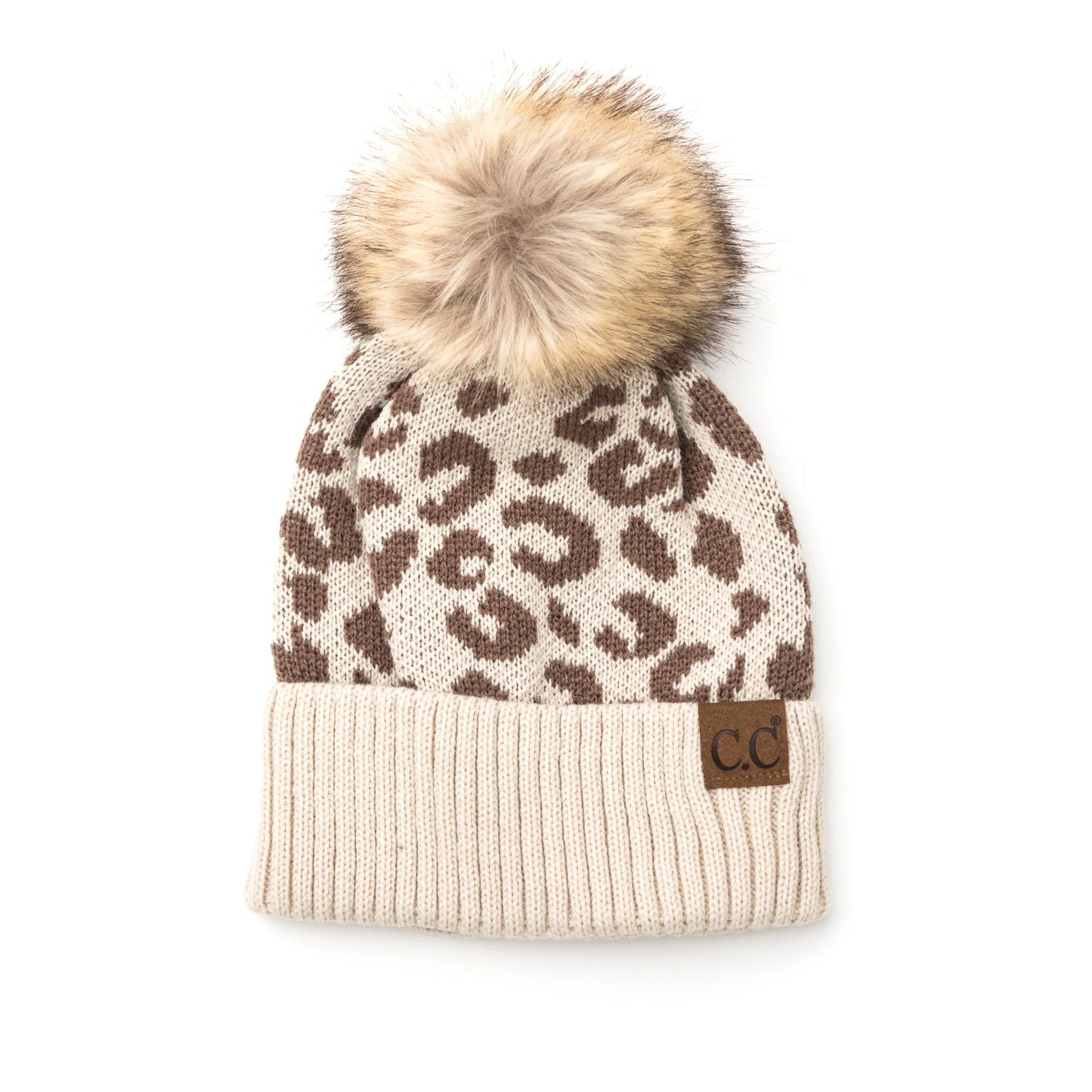 Leopard Print Fur Pom Beanie - Straight & Arrow Boutique