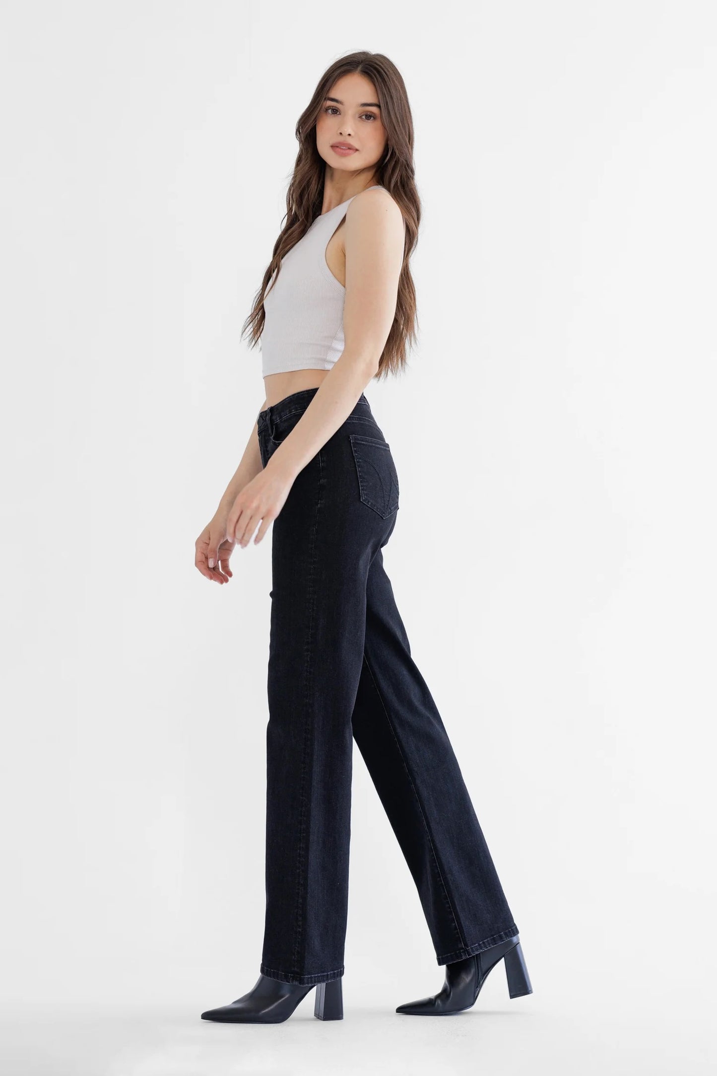 Ines Wide Leg Black Denim - Straight & Arrow Boutique