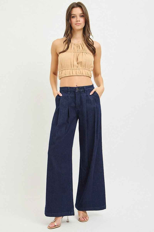 Harlow High Rise Pleated Wide Leg Jean