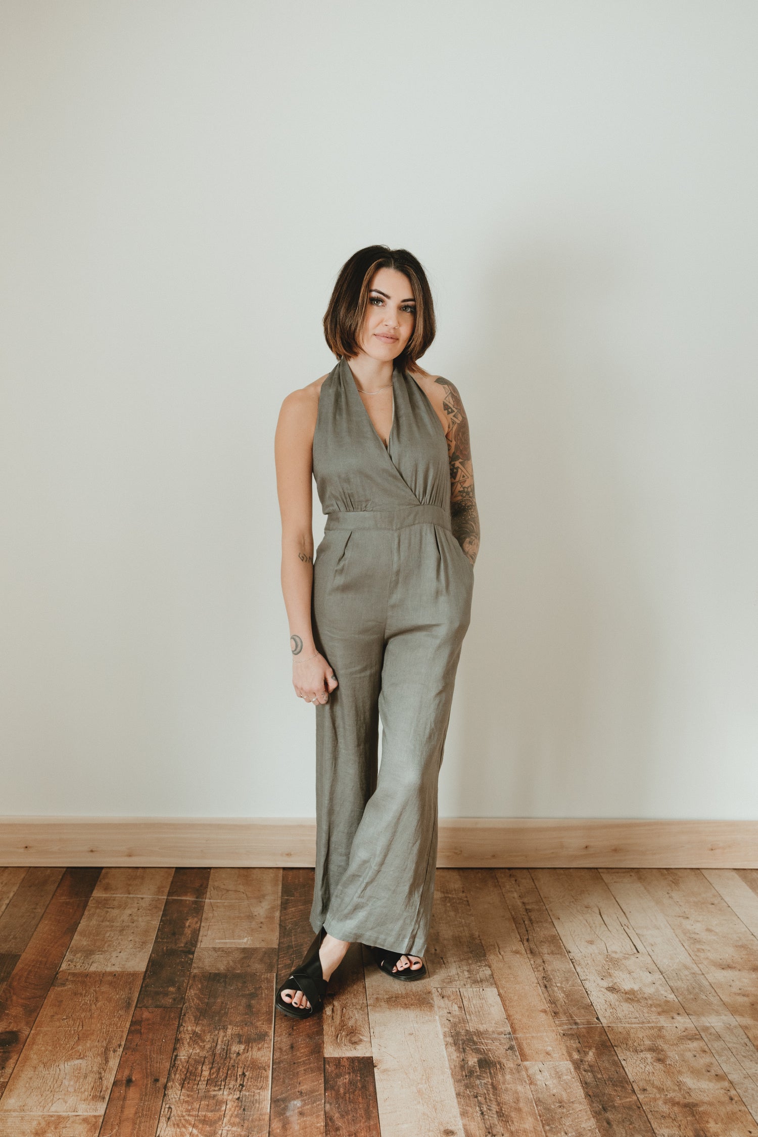 Plunging Linen Jumpsuit - Straight & Arrow Boutique