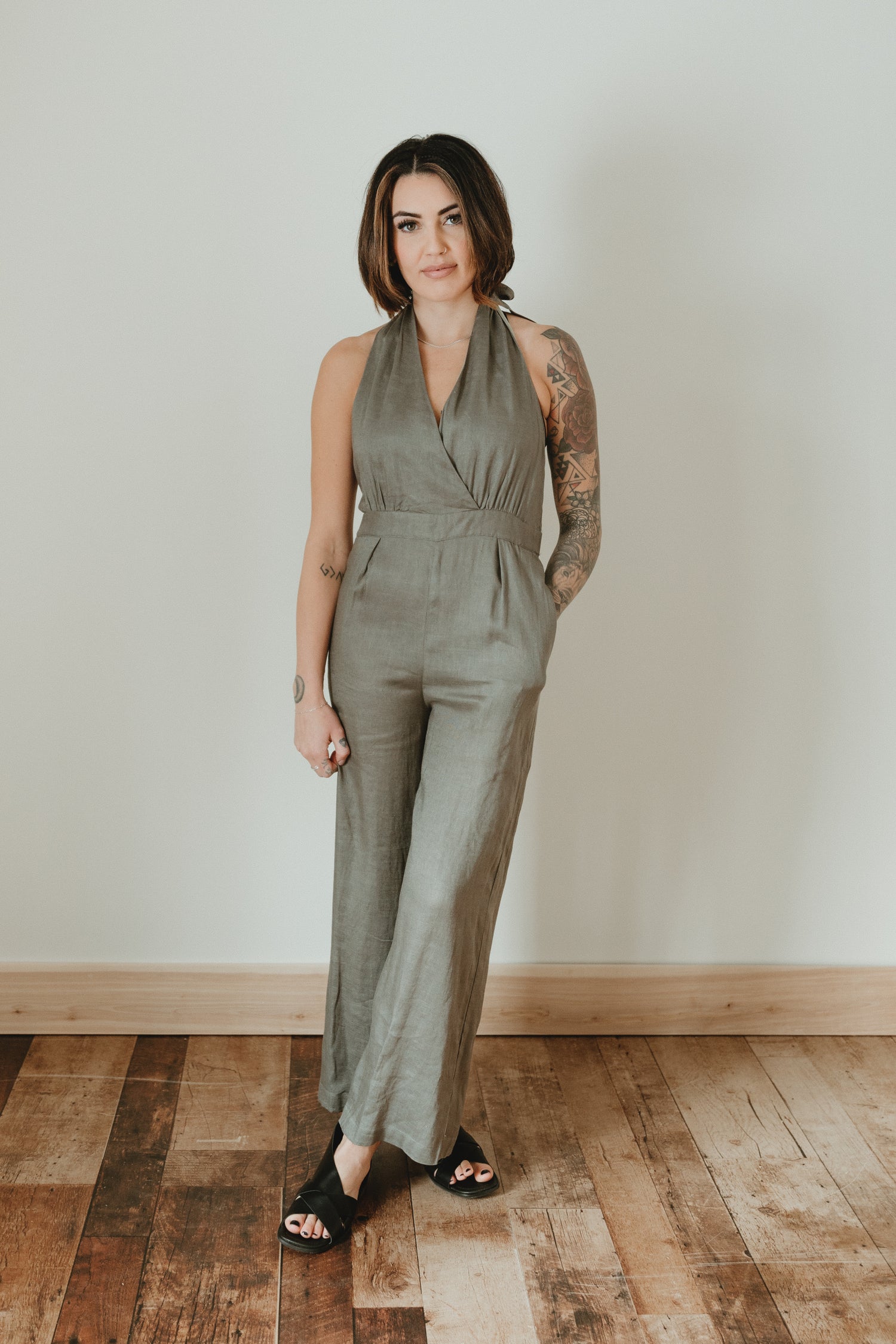 Plunging Linen Jumpsuit - Straight & Arrow Boutique