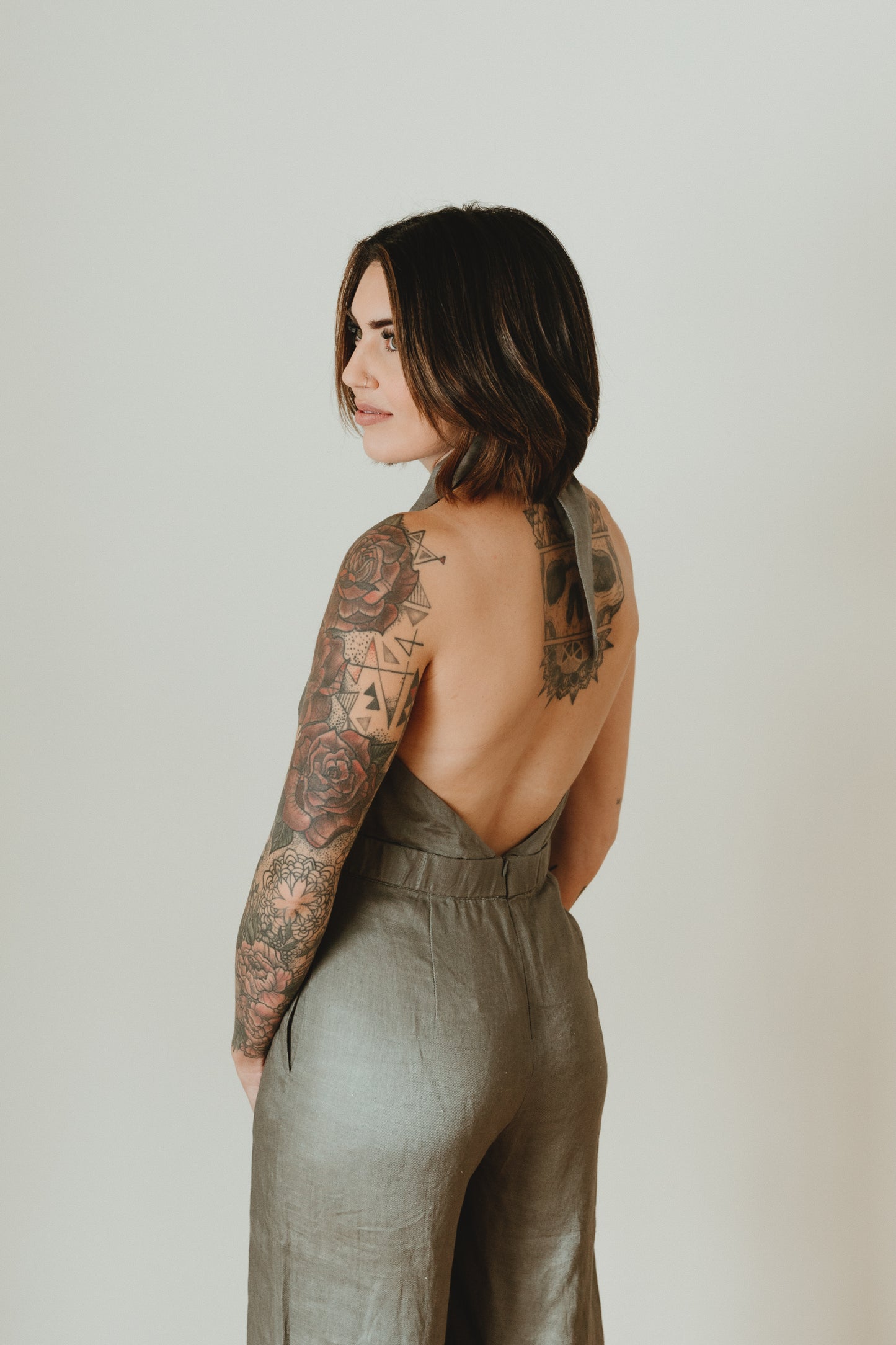 Plunging Linen Jumpsuit - Straight & Arrow Boutique