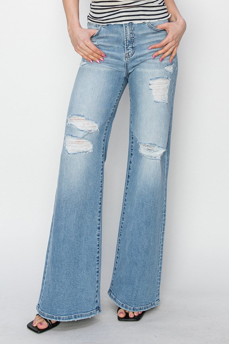 Fable Wide Leg Distressed Jean - Straight & Arrow Boutique