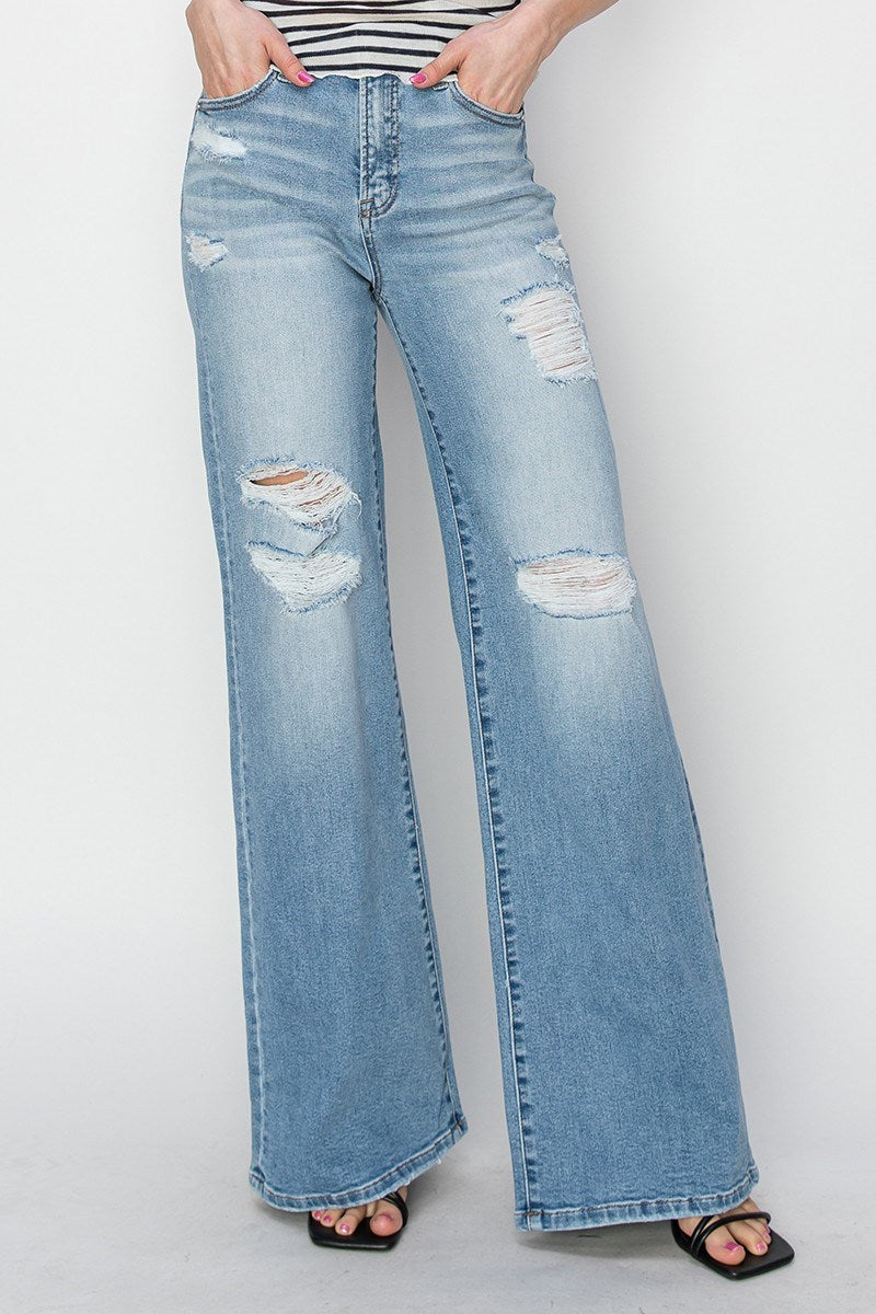 Fable Wide Leg Distressed Jean - Straight & Arrow Boutique