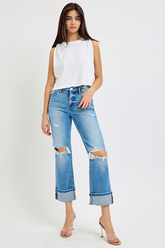 River Tummy Control Cuffed Straight Jean - Straight & Arrow Boutique