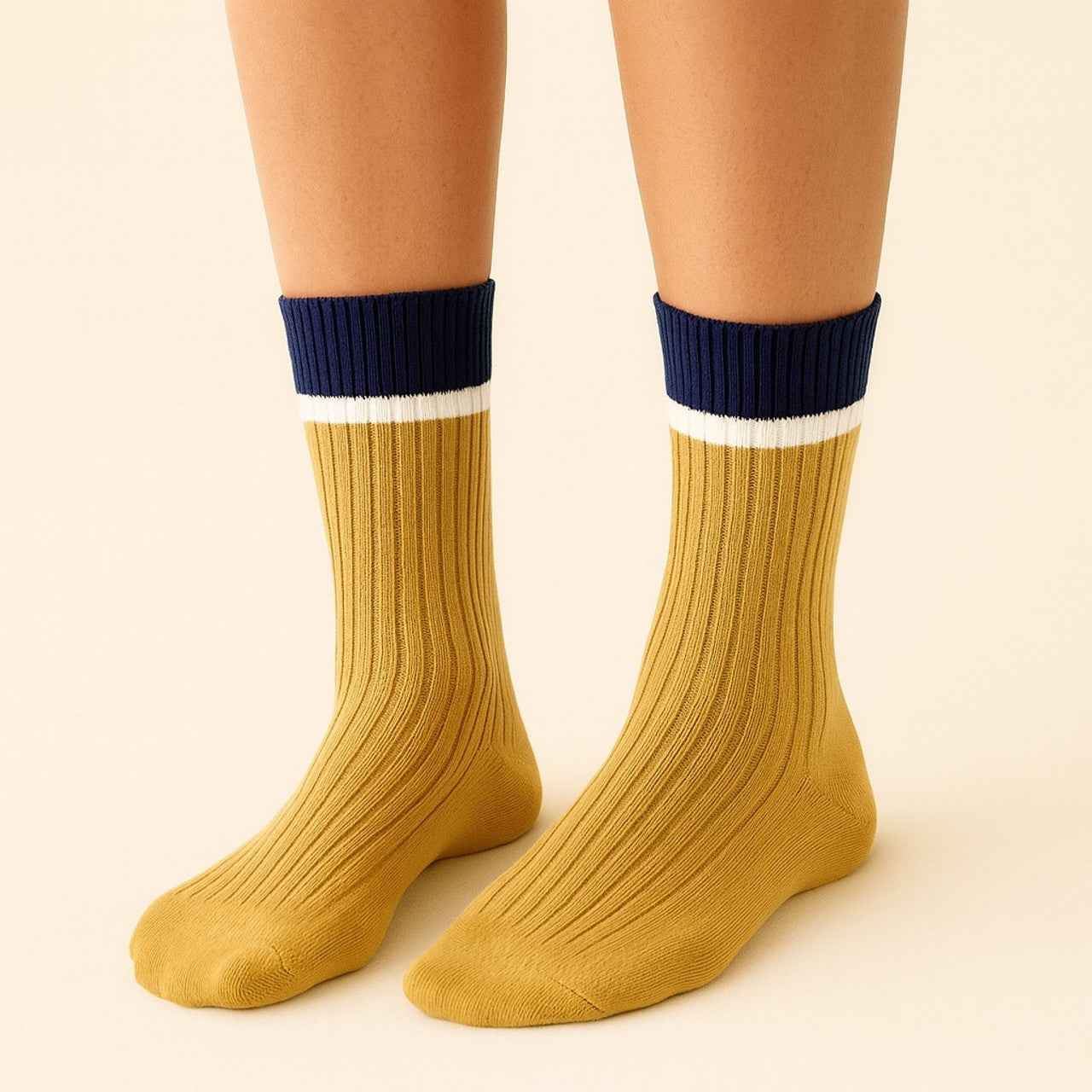 Barnet Ribbed Crew Socks with Stripe Detail (2 pack)