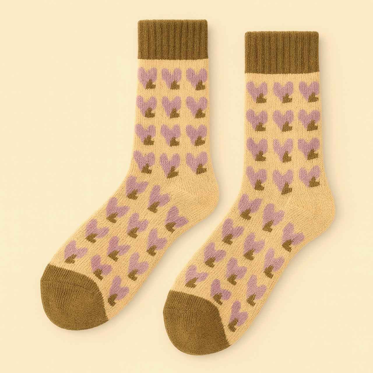 Kalila Double Heart Pattern Crew Sock
