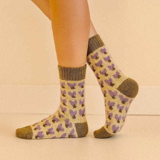 Kalila Double Heart Pattern Crew Sock