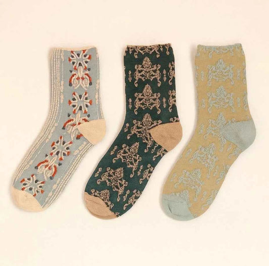 Versailles Floral Applique and Pointelle Crew Socks (3 pack)