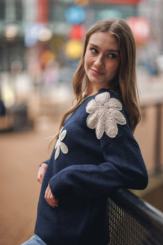 The Greta Crochet Floral Sweater - Straight & Arrow Boutique