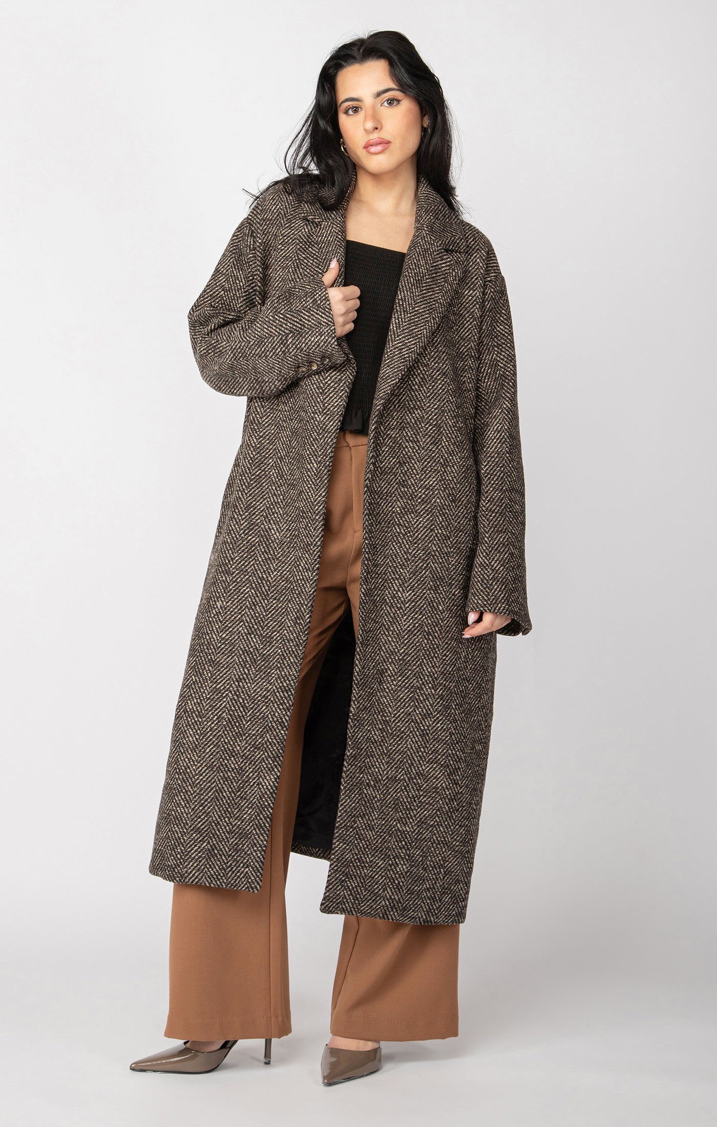 Belted Herringbone Trench Coat - Straight & Arrow Boutique