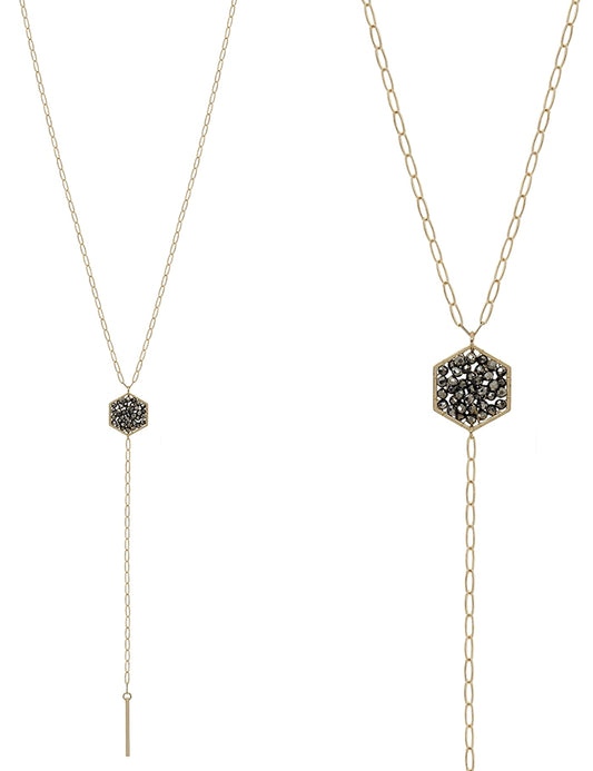 Crystal Hexagon Drop Necklace - Straight & Arrow Boutique