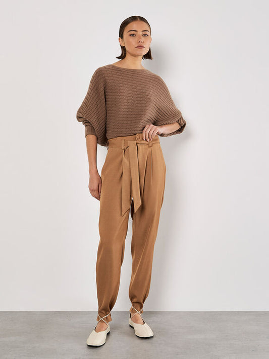 Paperbag Twill Straight Leg Trousers