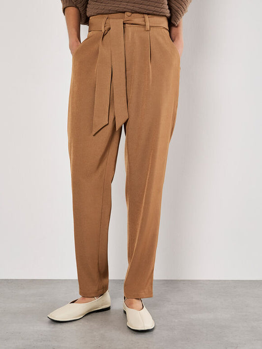 Paperbag Twill Straight Leg Trousers