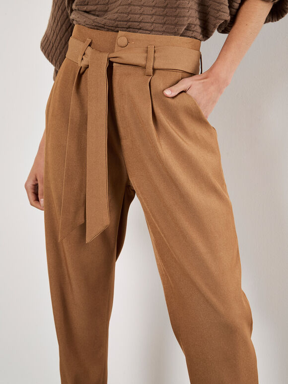 Paperbag Twill Straight Leg Trousers