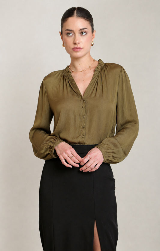 Adeline Satin Button-Up Blouse