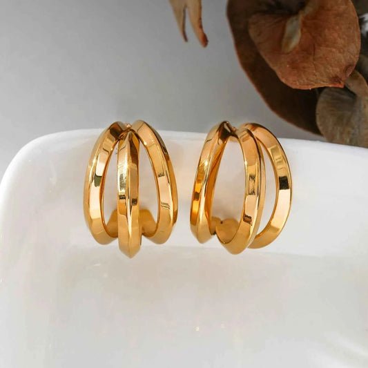 GRIZZANA Triple Hoop Gold Earrings