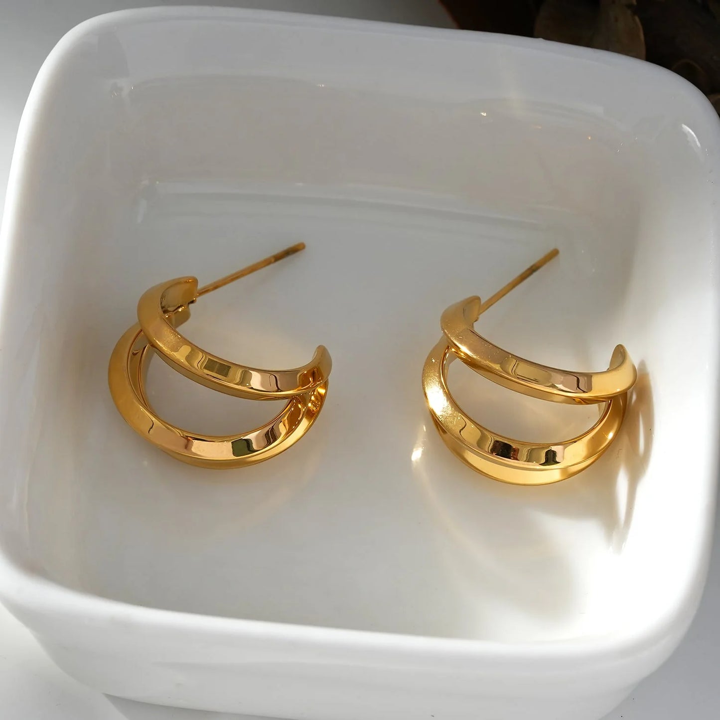 GRIZZANA Triple Hoop Gold Earrings