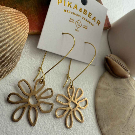 Bouquet Raw Brass Flower Drop Earrings