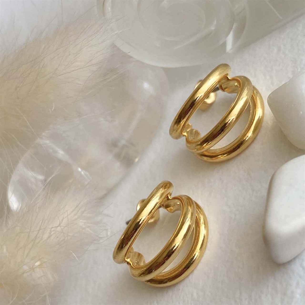 Takon Triple Ring Stud Hoop Earrings