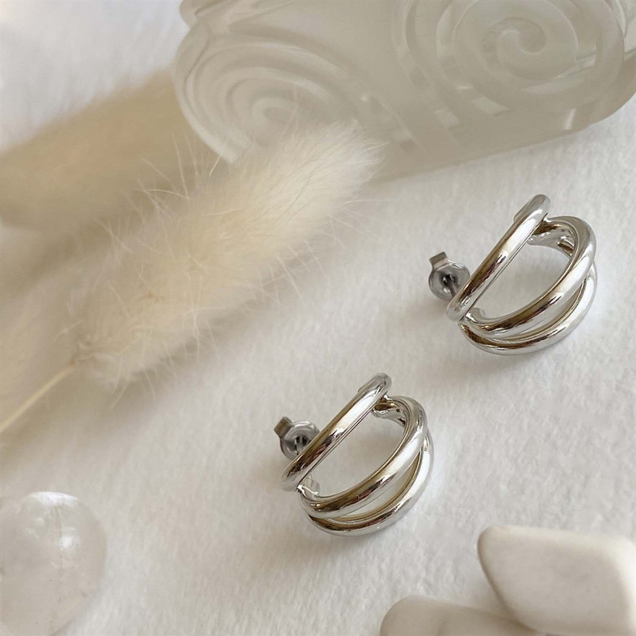 Takon Triple Ring Stud Hoop Earrings