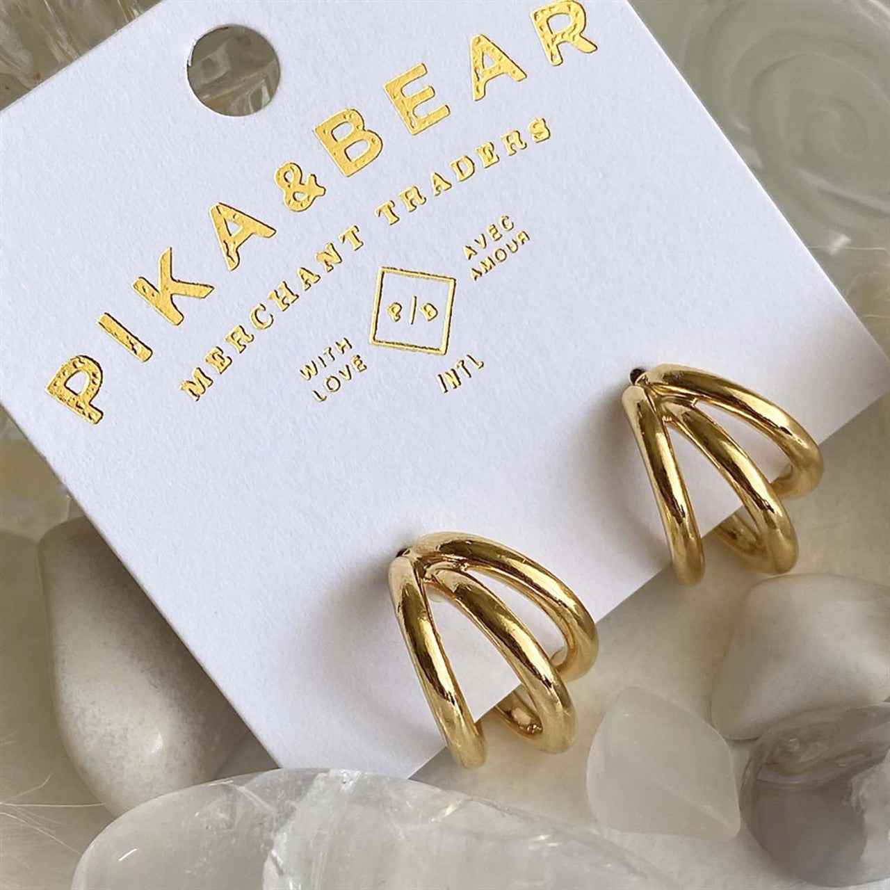 Takon Triple Ring Stud Hoop Earrings