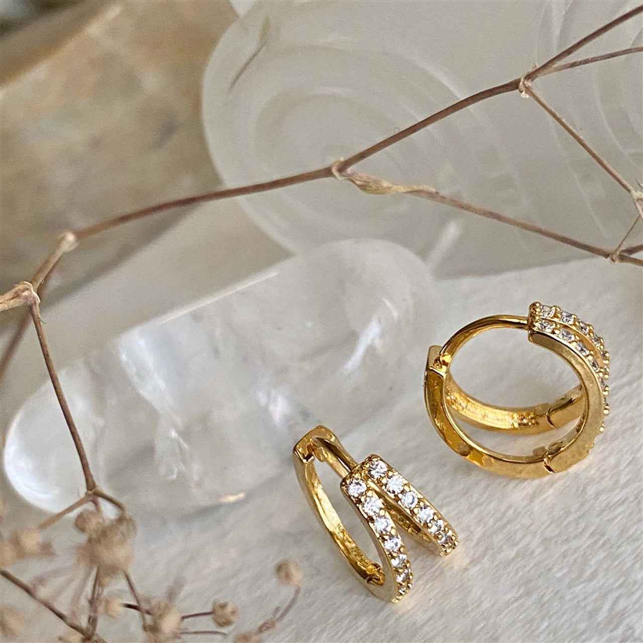 Chariklo Double Layer Rhinestone Encrusted Sleeper Hoops