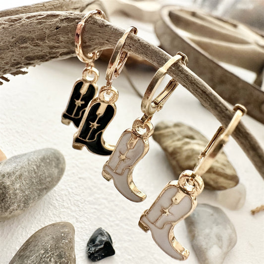 Boot Scootin' Cowboy Boot Charm Hugger Hoop Earrings in Gold