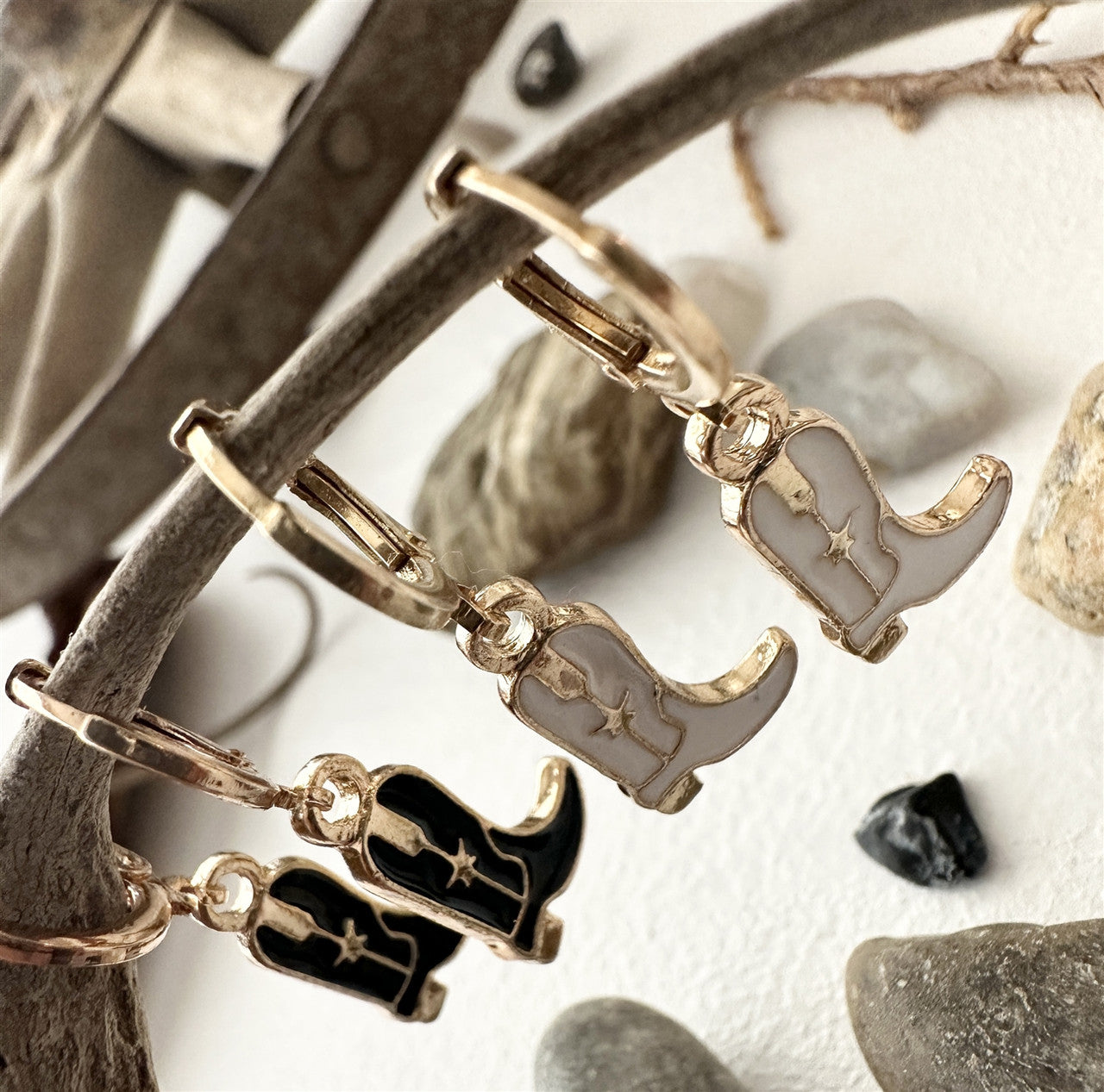 Boot Scootin' Cowboy Boot Charm Hugger Hoop Earrings in Gold