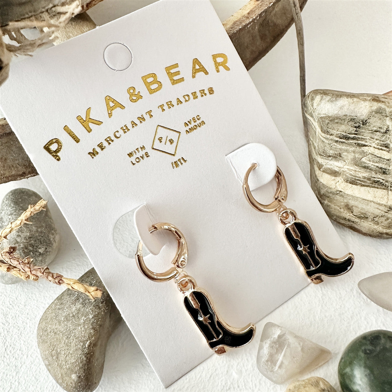 Boot Scootin' Cowboy Boot Charm Hugger Hoop Earrings in Gold