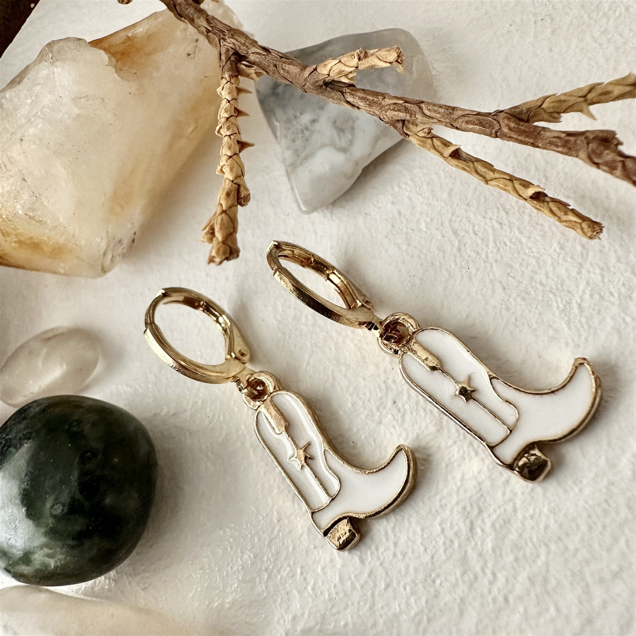 Boot Scootin' Cowboy Boot Charm Hugger Hoop Earrings in Gold