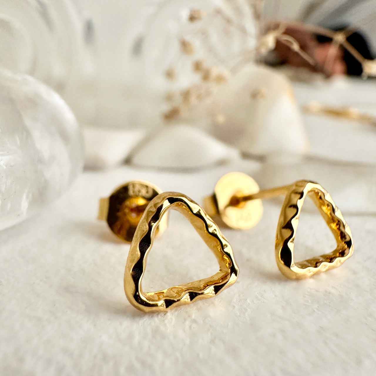 "Delta" Tiny Hammered Triangle Stud Earrings