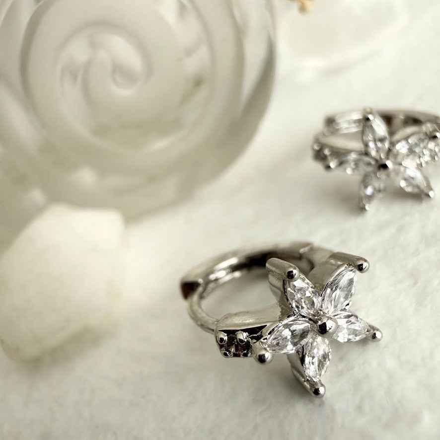 "Minata" Rhinestone Flower Hoop Earrings