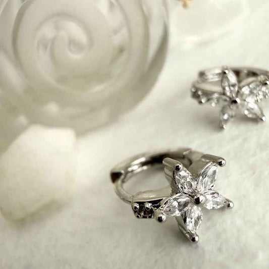 "Minata" Rhinestone Flower Hoop Earrings