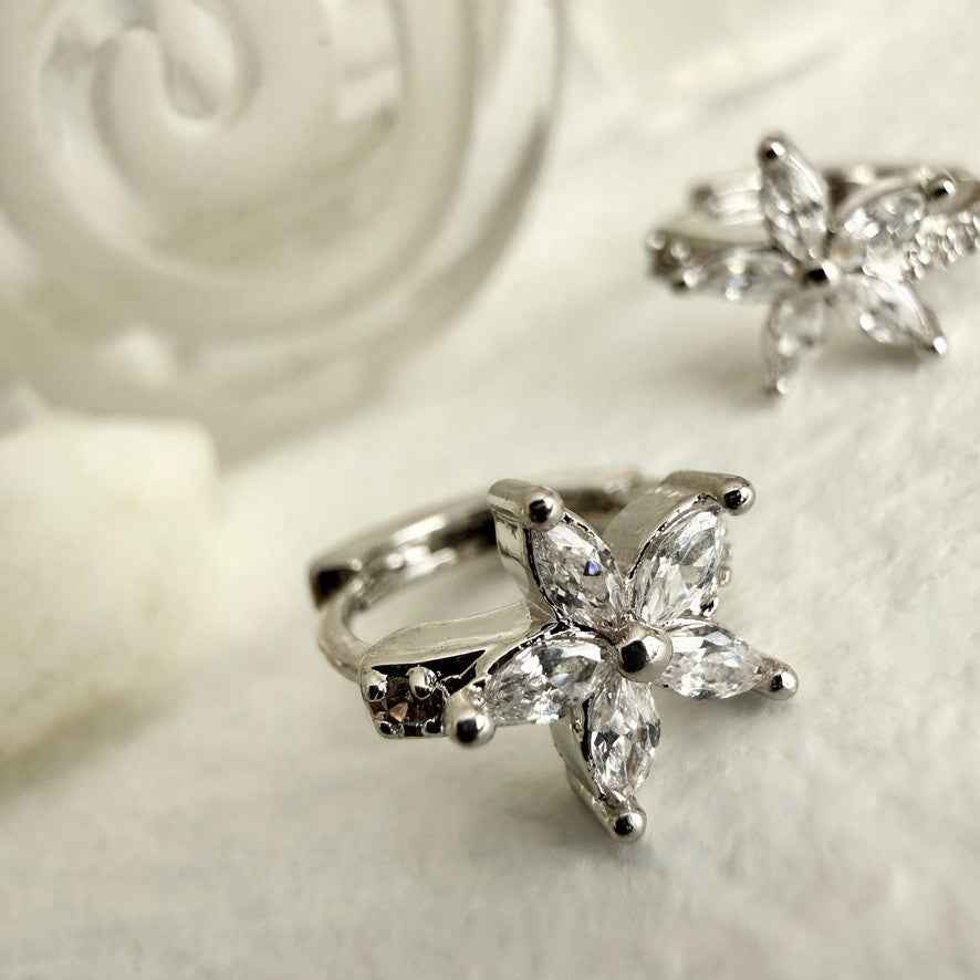 "Minata" Rhinestone Flower Hoop Earrings