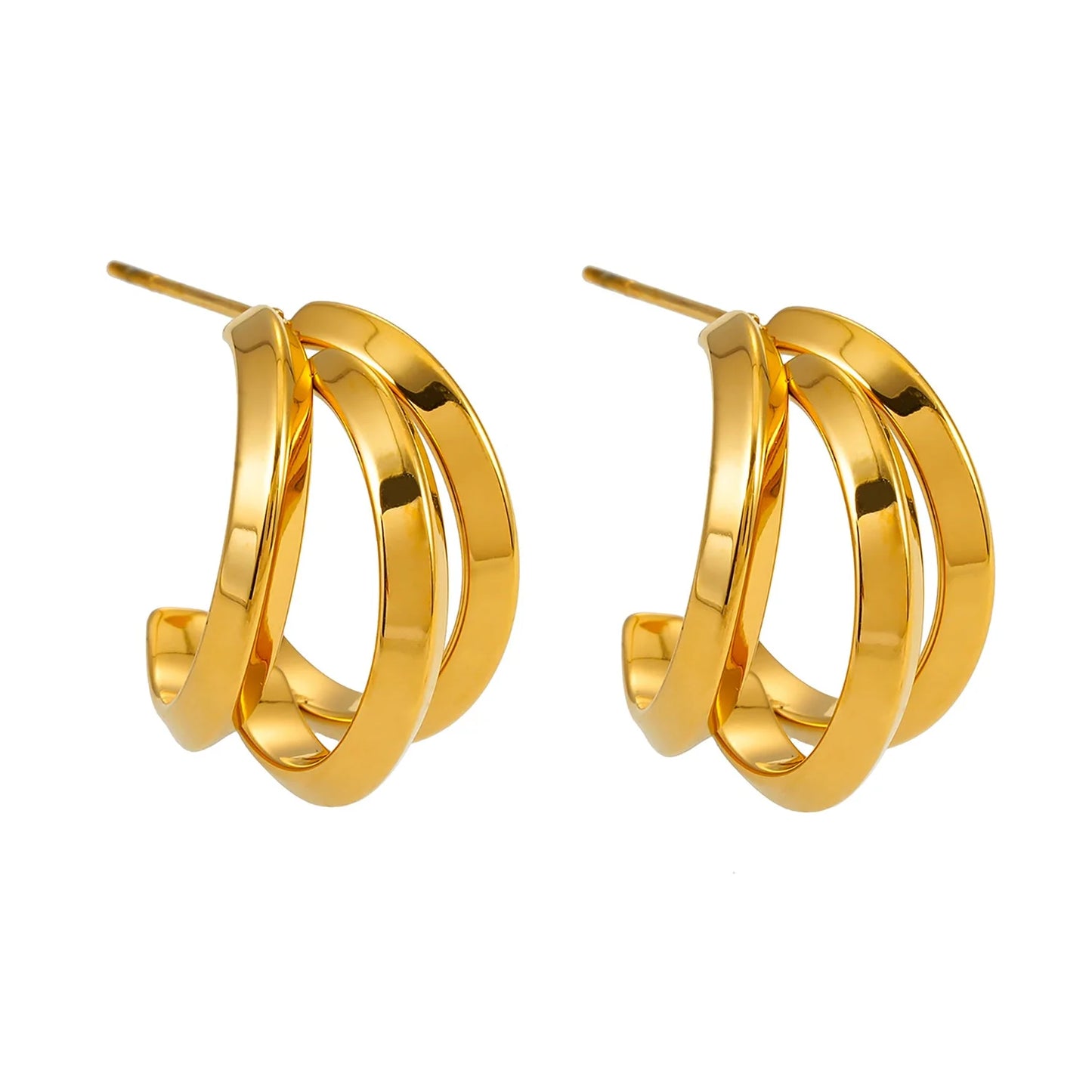 GRIZZANA Triple Hoop Gold Earrings