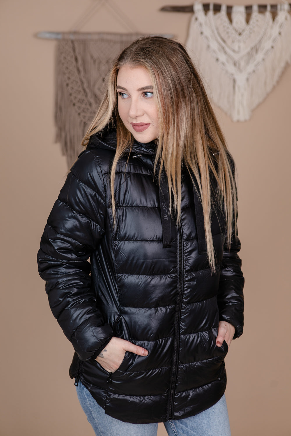 Shiny hooded store puffer jacket