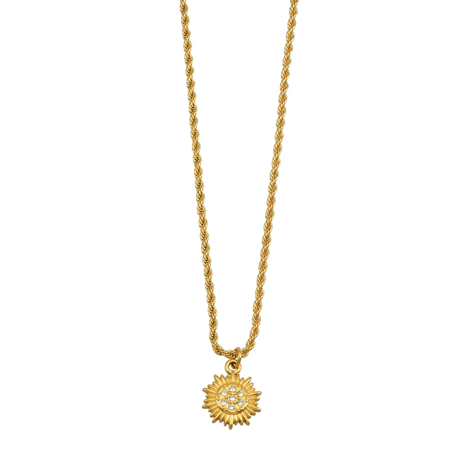 ISA Rope Chain Necklace with Pavé Zirconia Radiant Sun Pendant